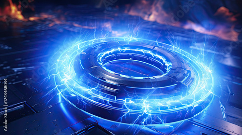 Glowing blue energy ring on a futuristic circuit board