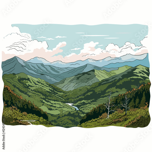 Great Smoky Mountains. Great Smoky Mountains hand-drawn comic illustration. Vector doodle style cartoon illustration