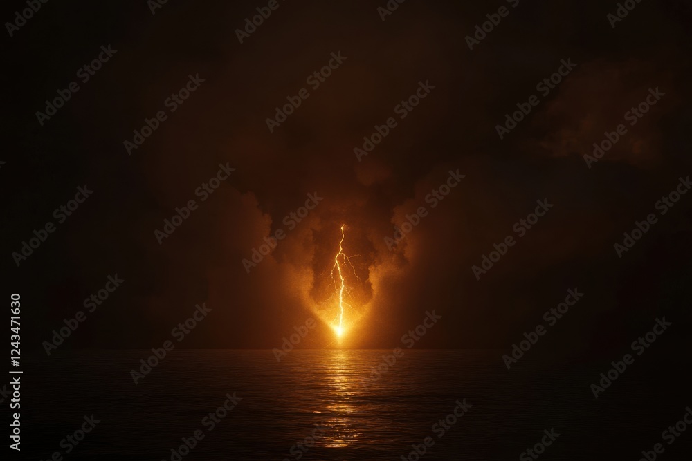 Obraz premium Dramatic Lightning Strike Illuminates Ocean Surface at Night