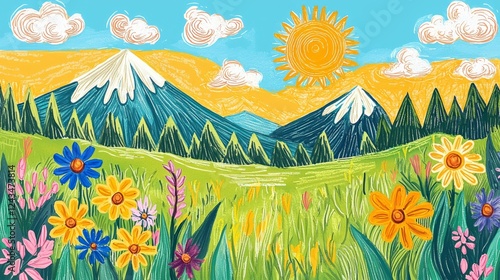 Wallpaper Mural Creative expression in childhood art showcasing a flower field. Torontodigital.ca