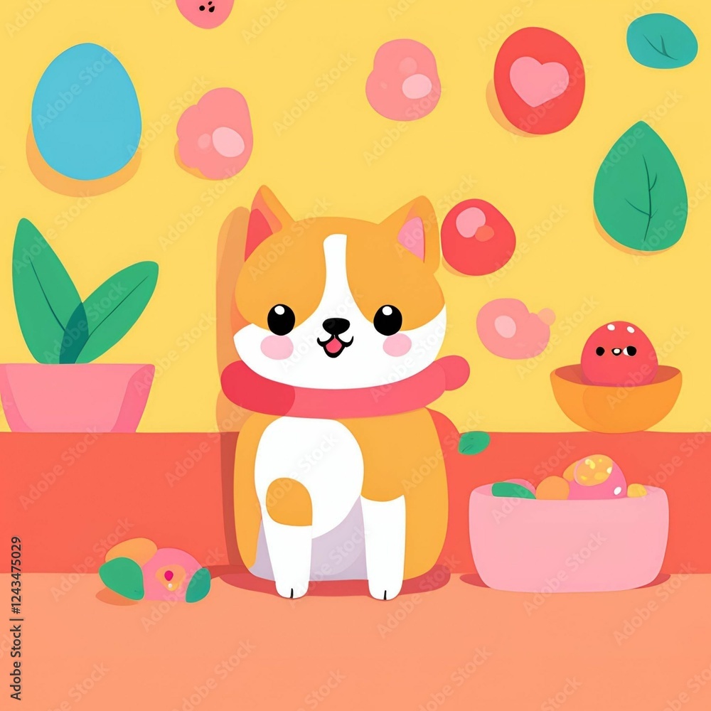 Fototapeta premium Cute wallpaper dog, colorful illustration