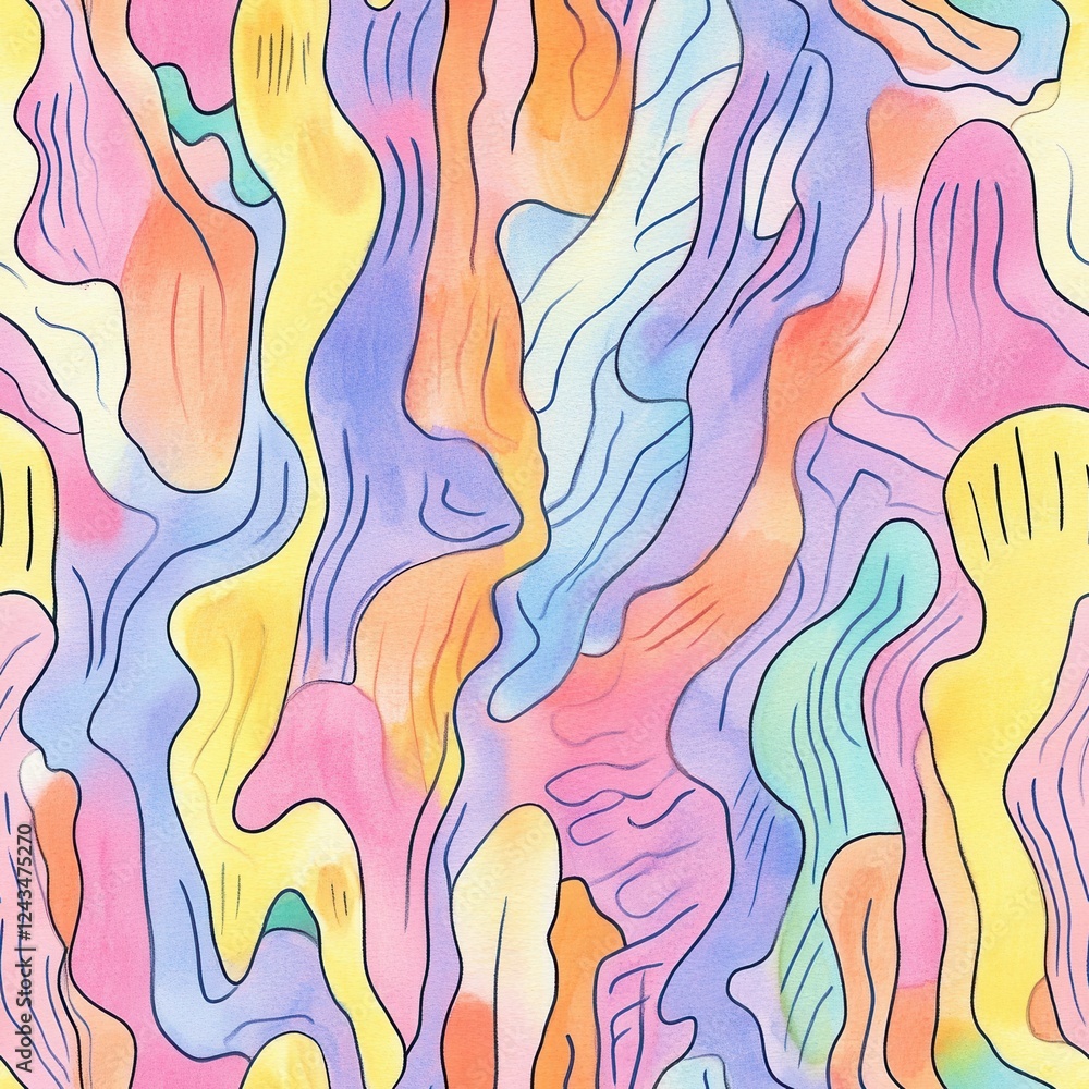 Colorful abstract doodle art showcasing whimsical shapes in vibrant watercolor styles Colorful abstract doodle art showcasing whimsical shapes in vibrant watercolor styles