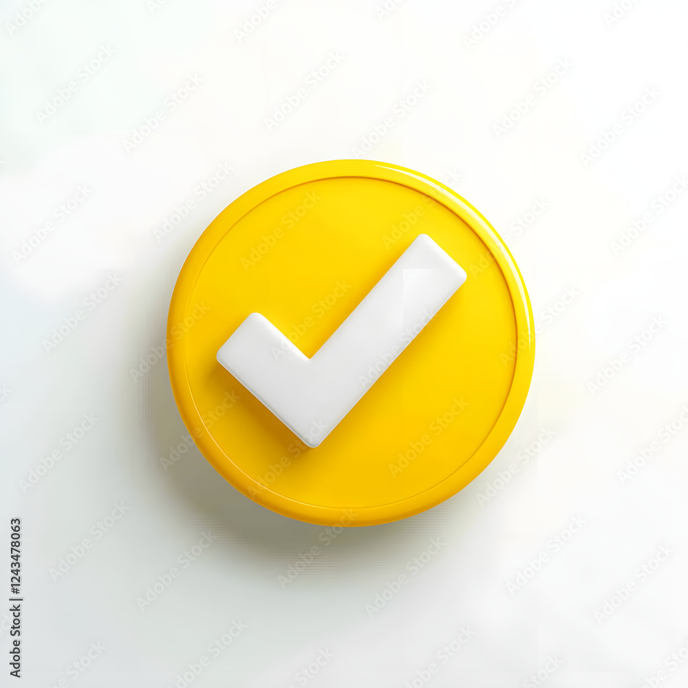 3d check icon, checklist tick, done mark. Vector realistic plastic style checkmark, symbol of selection, confirmation or approval. yellow circle with a white, white background
3d check icon, checklist tick, done mark. Vector realistic plastic style checkmark, symbol of selection, confirmation or approval. yellow circle with a white, white background