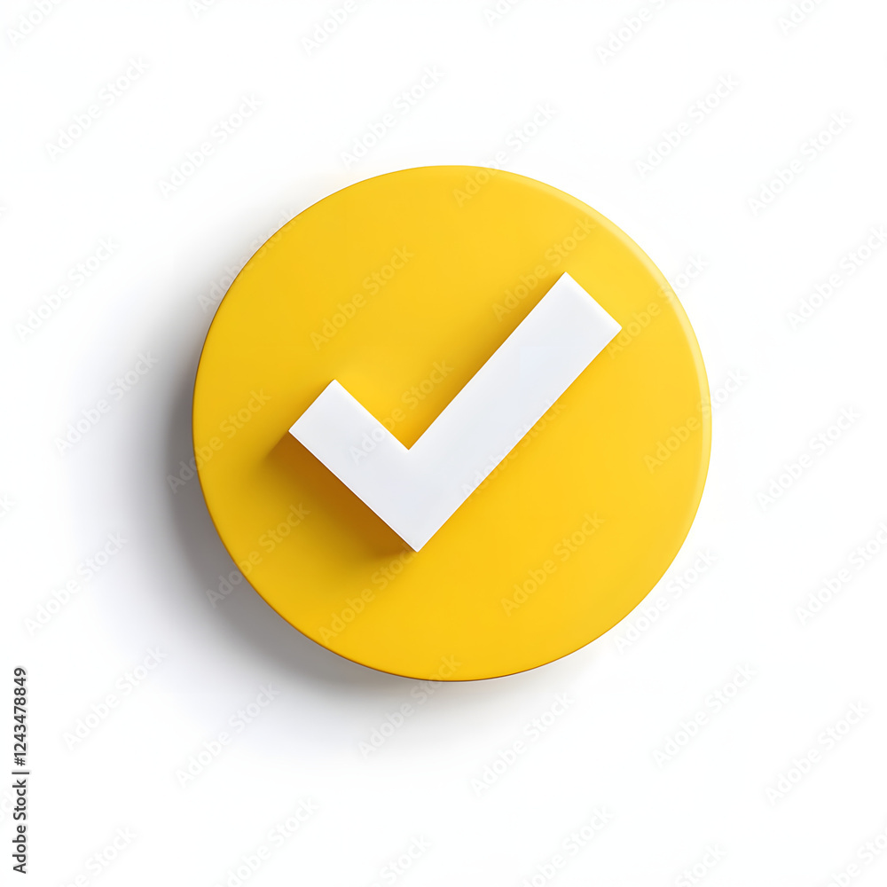 3d check icon, checklist tick, done mark. Vector realistic plastic style checkmark, symbol of selection, confirmation or approval. yellow circle with a white, white background
3d check icon, checklist tick, done mark. Vector realistic plastic style checkmark, symbol of selection, confirmation or approval. yellow circle with a white, white background