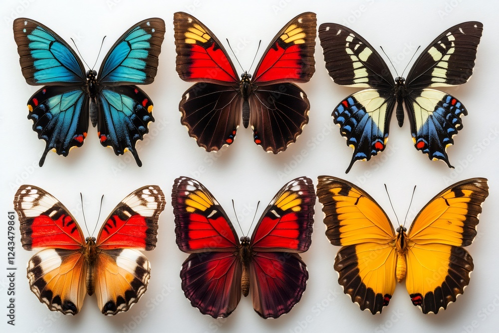 Colorful exotic butterflies collection displayed on white background Colorful exotic butterflies collection displayed on white background