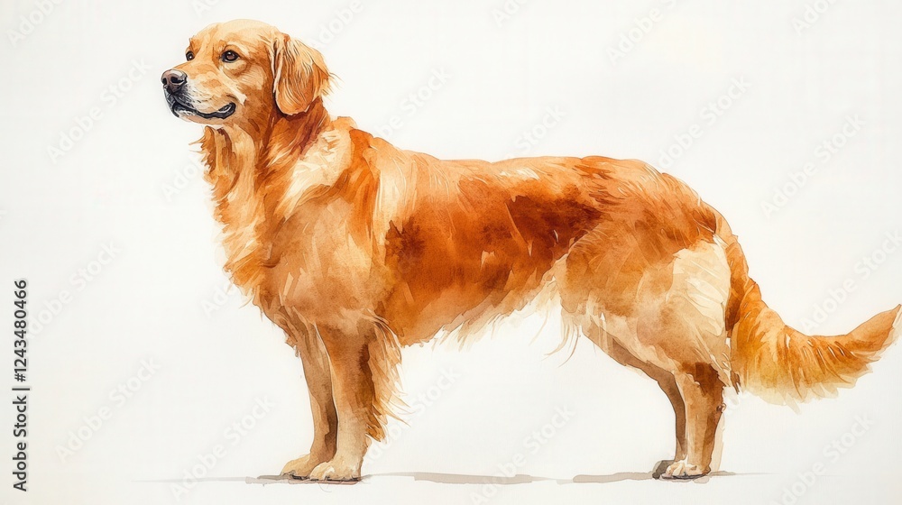 Obraz premium Golden Retriever Standing Elegantly on White Background
