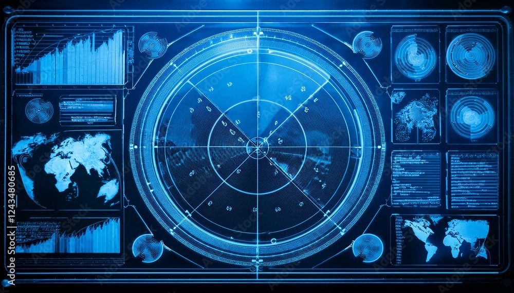 Obraz premium futuristic radar display with various data and information on screen