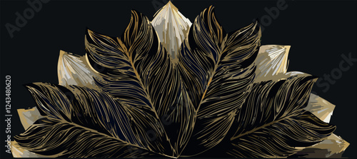 Luxury golden tropical leaf design background, vector illustration.