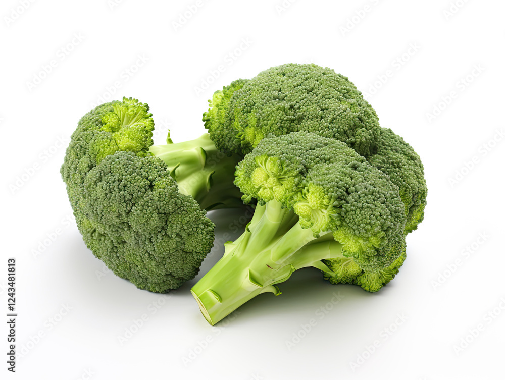 Fresh Green Broccoli Florets on White Background Fresh Green Broccoli Florets on White Background