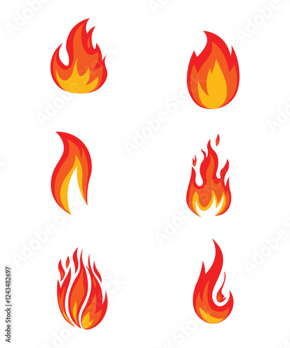 Red fiery flames isolated vector illustration set stock illustration