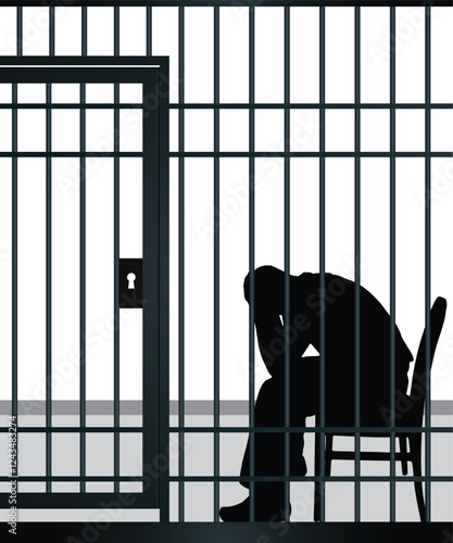 symbol of a criminal incarceration with a man imprisoned in a cell