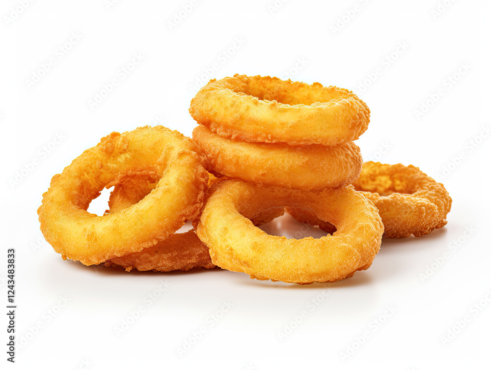 Crispy Golden Fried Onion Rings on White Background Crispy Golden Fried Onion Rings on White Background