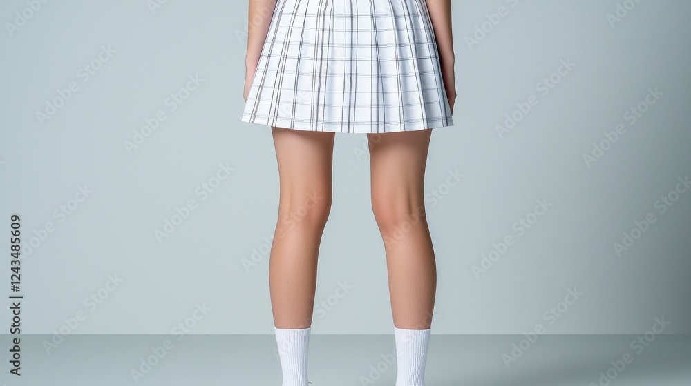 Woman's legs in pleated skirt, studio shot Woman's legs in pleated skirt, studio shot