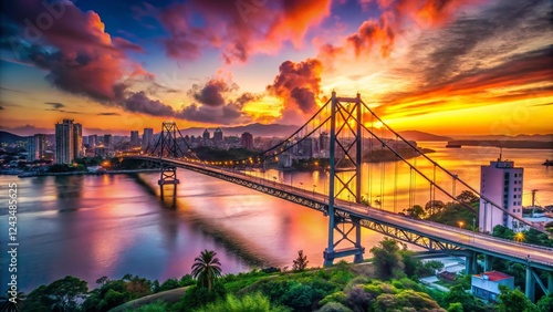 Hercilio Luz Bridge Sunrise, Florianopolis, Brazil - Urban Exploration Photography photo