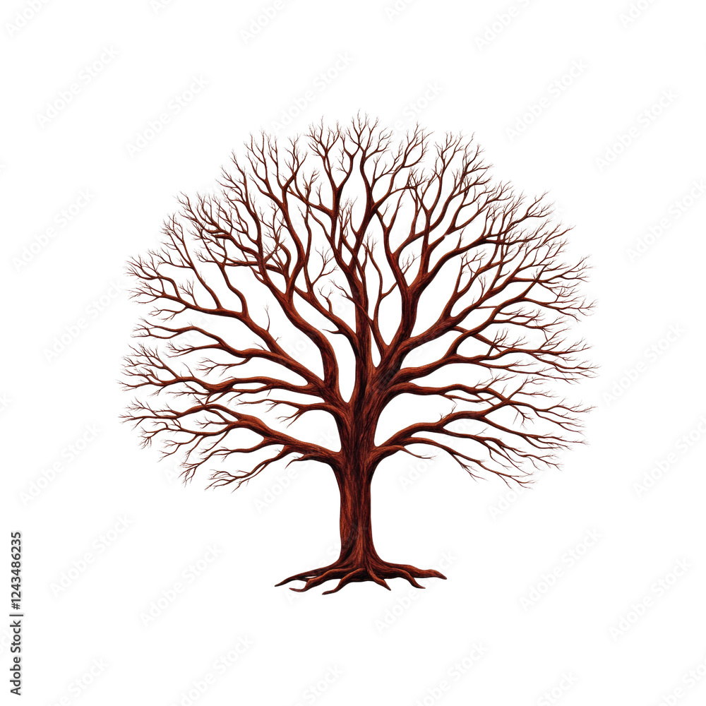 Obraz premium Majestic Red Oak Tree with Delicate Spring Buds - Isolated on Black