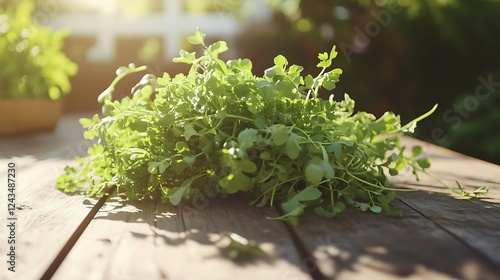 Harvesting Fresh Green Italian Flatleaf Leaves Organic Farm Close-Up Photography Natural Light photo