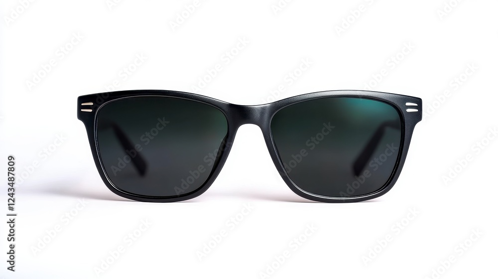 Black Square Sunglasses with Dark Green Lenses On White Background Black Square Sunglasses with Dark Green Lenses On White Background