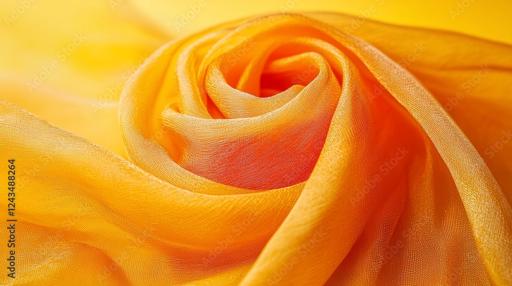 Yellow silk fabric swirl, close-up texture, soft background, fashion textile Yellow silk fabric swirl, close-up texture, soft background, fashion textile