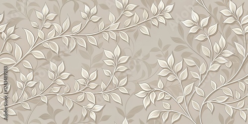 Elegant and sophisticated beige and grey tones merged with the intricate details of a stunning floral branch featuring delicate leaves in a seamless pattern , leaves, floral