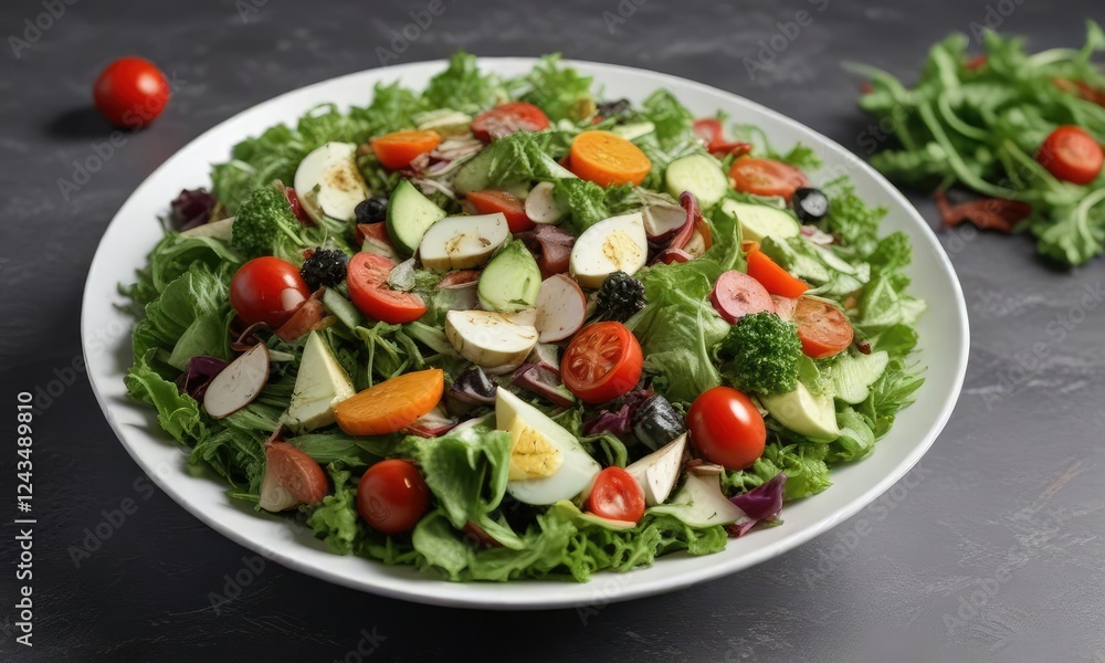 Vibrant salad with mixed greens, vegetables, and lean protein, meal prep, healthy eating, lean protein Vibrant salad with mixed greens, vegetables, and lean protein, meal prep, healthy eating, lean protein