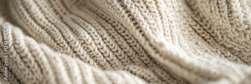 Close-up of cozy beige woolen knit texture for winter warmth concept