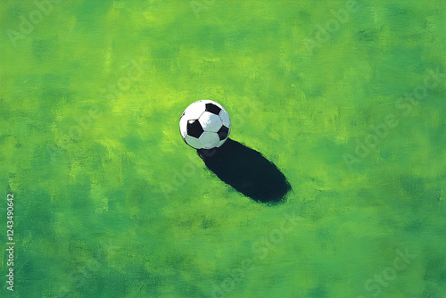 Classic soccer ball resting on a bright green field