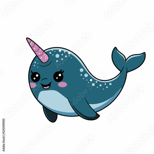 Cute Kawaii Narwhal Illustration with Sparkly Horn