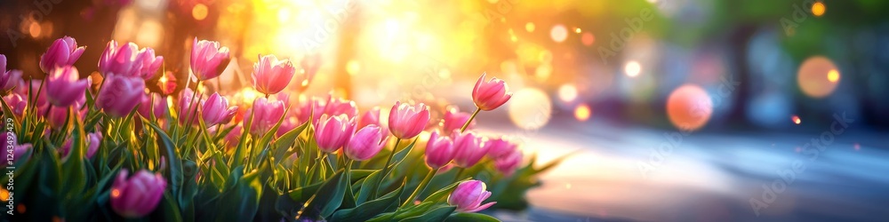 Pink Tulips in Bloom A Captivating Display of Springtime Beauty in the Warm Sunlight Pink Tulips in Bloom A Captivating Display of Springtime Beauty in the Warm Sunlight