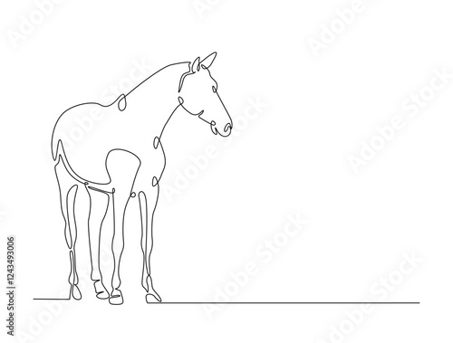 Continuous line art drawing of beautiful wild horse. Running horse in single line art drawing vector illustration. Editable stroke.