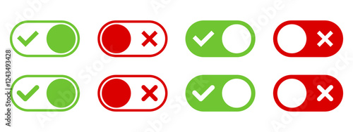 On and Off toggle switch button icons set. Setting control toggle ON OFF, switch buttons.
