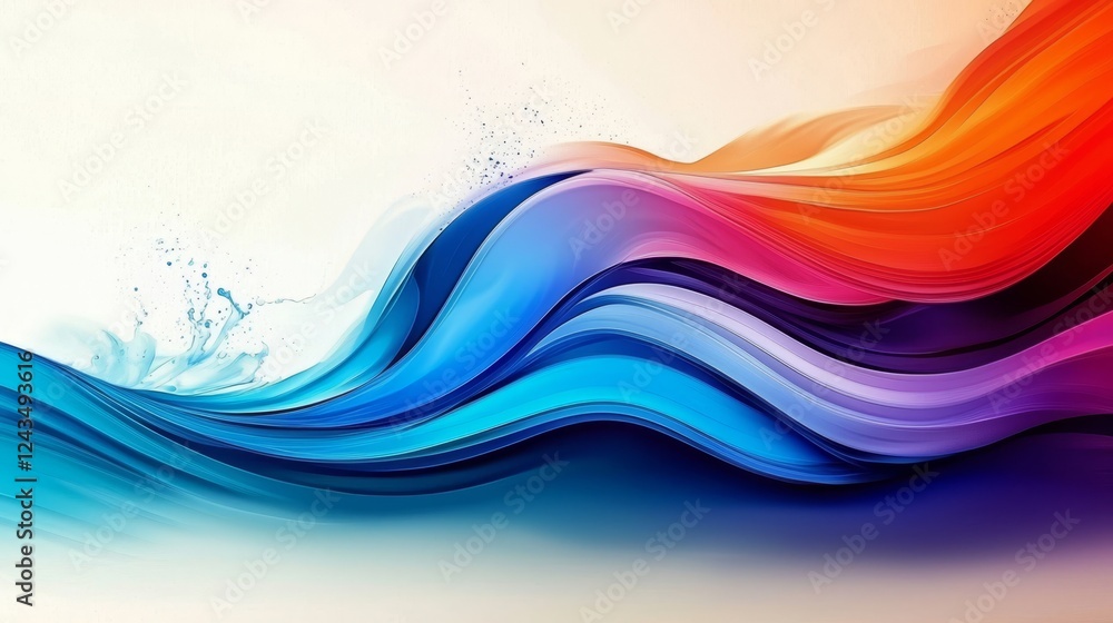 Fototapeta premium Dynamic hues create a stunning wave effect over a white surface.