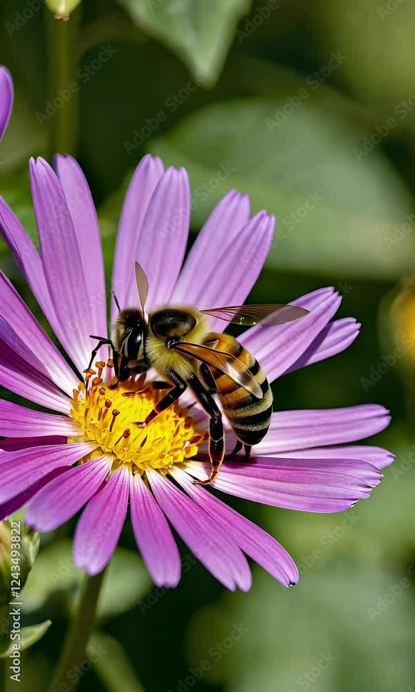 pollinating beautiful collecting flower closeup nectar bee busy hovering bee hovering flower pollinate garden nature insect apiculture yellow black pollen nectar wing hover blur closeup macro