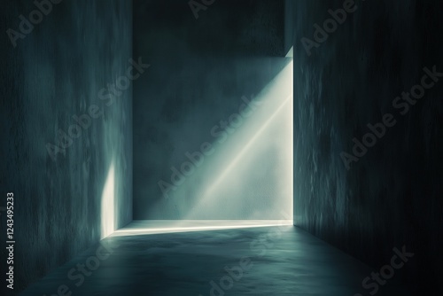 Light breaking through narrow opening in dark mysterious room  
