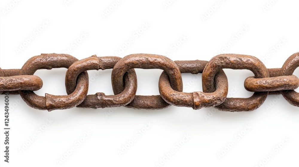 Closeup Of Rusty Brown Metal Chain Links On White Closeup Of Rusty Brown Metal Chain Links On White