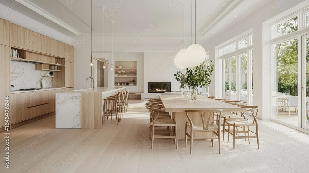 Fototapeta premium Functional layout creates a seamless flow between dining and cooking areas.