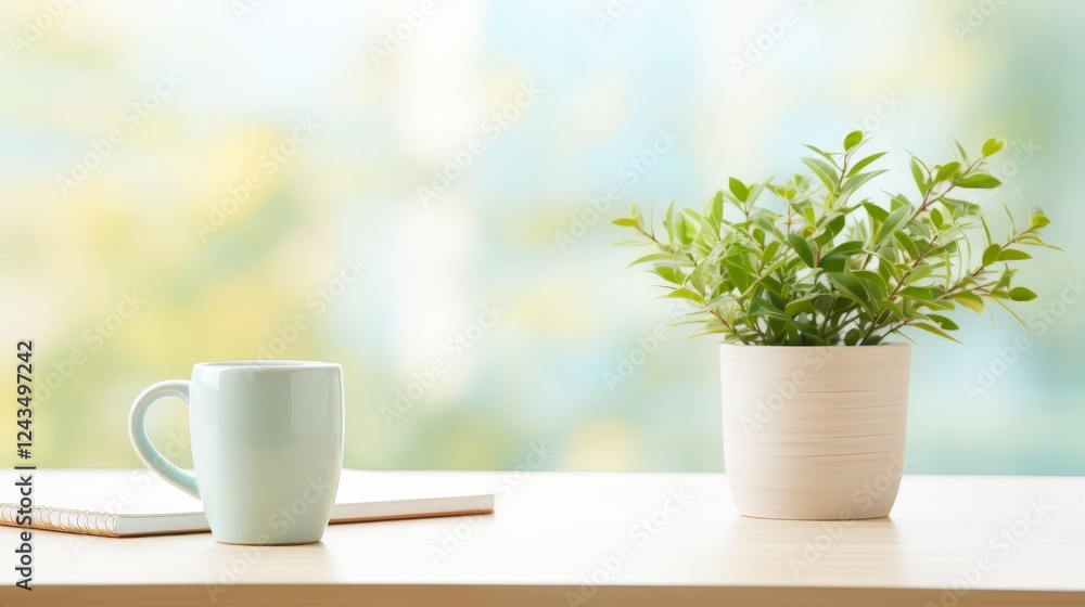 Refreshing workspace with a gentle touch of nature and cozy coffee moments. Generative AI Refreshing workspace with a gentle touch of nature and cozy coffee moments. Generative AI
