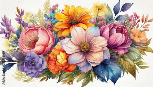 floral boquet design on a isolated on white backgroun generative ai