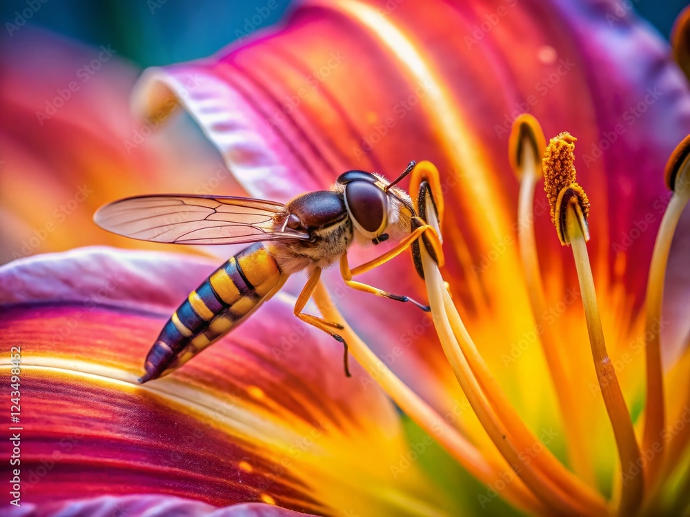 Hoverfly Pollinating Lily: Macro Architectural Photography Hoverfly Pollinating Lily: Macro Architectural Photography