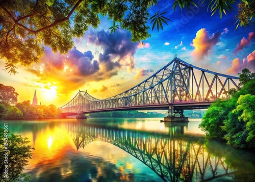 Howrah Bridge Kolkata Double Exposure Bengal India Stock Photo photo