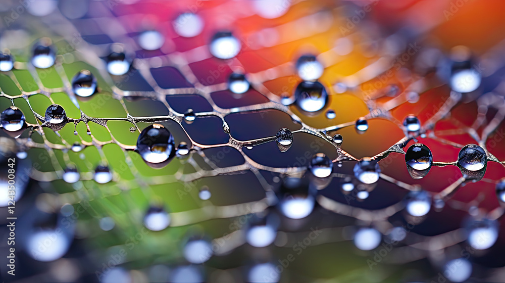 Obraz premium Vibrant Dewdrops on a Spiderweb: A Macro Photograph
