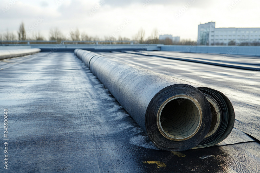 Roof with laid waterproofing rolls, preparation of materials for roof repair Roof with laid waterproofing rolls, preparation of materials for roof repair