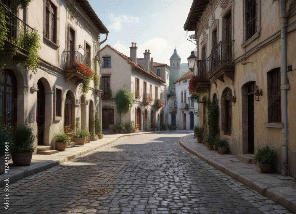 Tranquil Roncesvalles village with traditional Spanish architecture, quaint town, cultural heritage, Navarre region, peaceful streets, historic center Tranquil Roncesvalles village with traditional Spanish architecture, quaint town, cultural heritage, Navarre region, peaceful streets, historic center