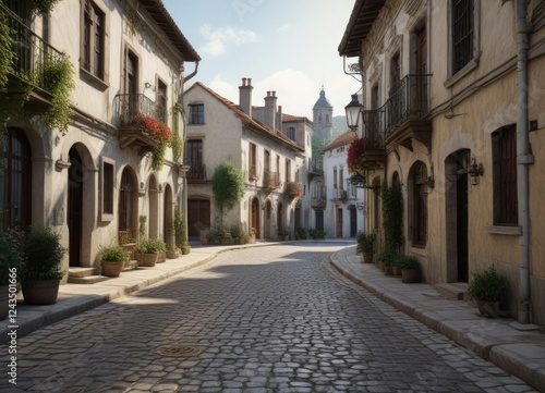 Tranquil Roncesvalles village with traditional Spanish architecture, quaint town, cultural heritage, Navarre region, peaceful streets, historic center photo