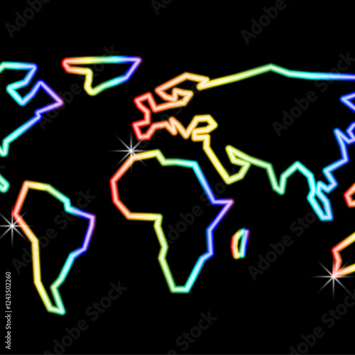 World map neon rainbow.