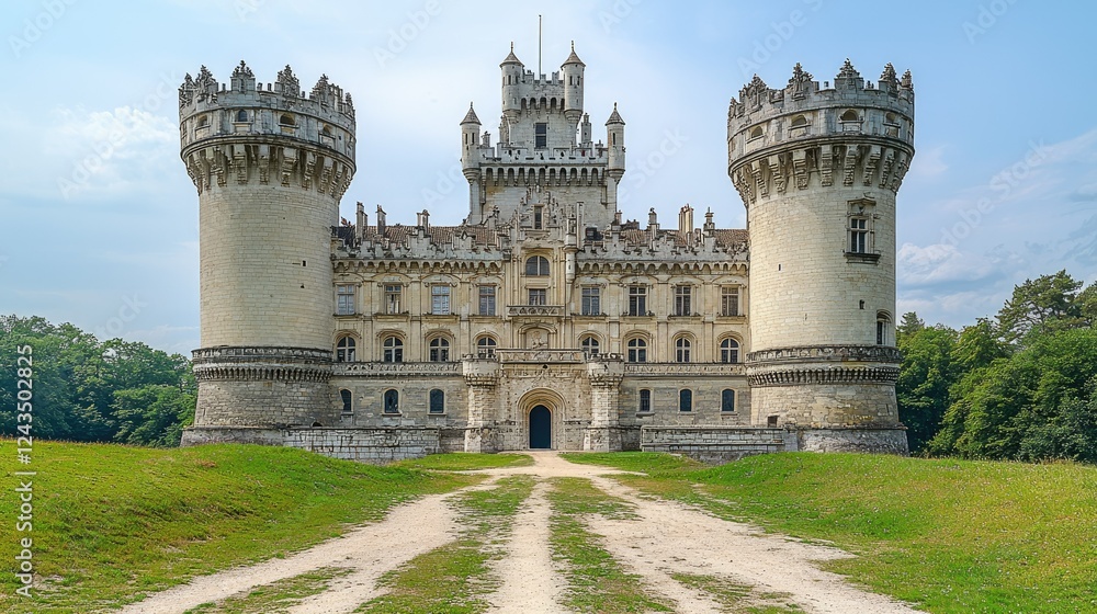 Fototapeta premium Majestic Chateau de Brissac stands tall amidst verdant landscape