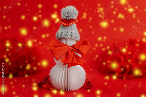 Snowman in love, festive greeting card concept, Valentine's Day, Wedding or Anniversary. Handmade