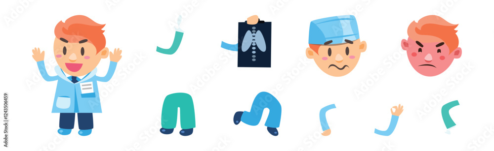 Comic Doctor Character Head and Face Vector Set Comic Doctor Character Head and Face Vector Set