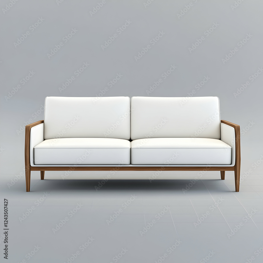 3D rendering of a simple sofa, with white leather fabric, straight armrests 3D rendering of a simple sofa, with white leather fabric, straight armrests