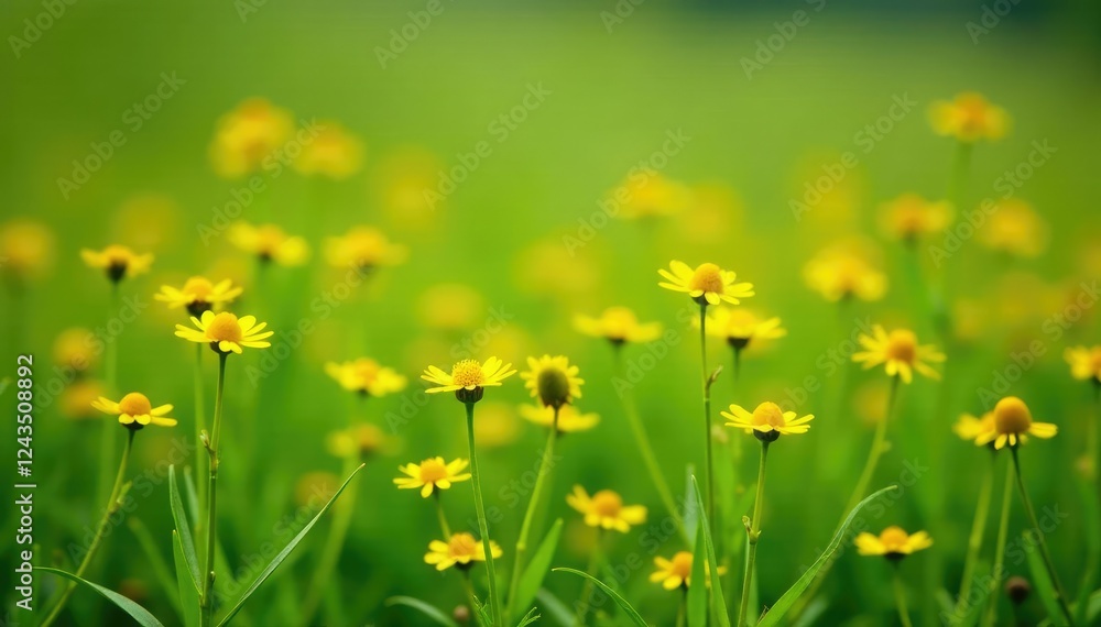 Obraz premium A scattering of tiny yellow wildflower clusters, yellow blooms, meadow, natural