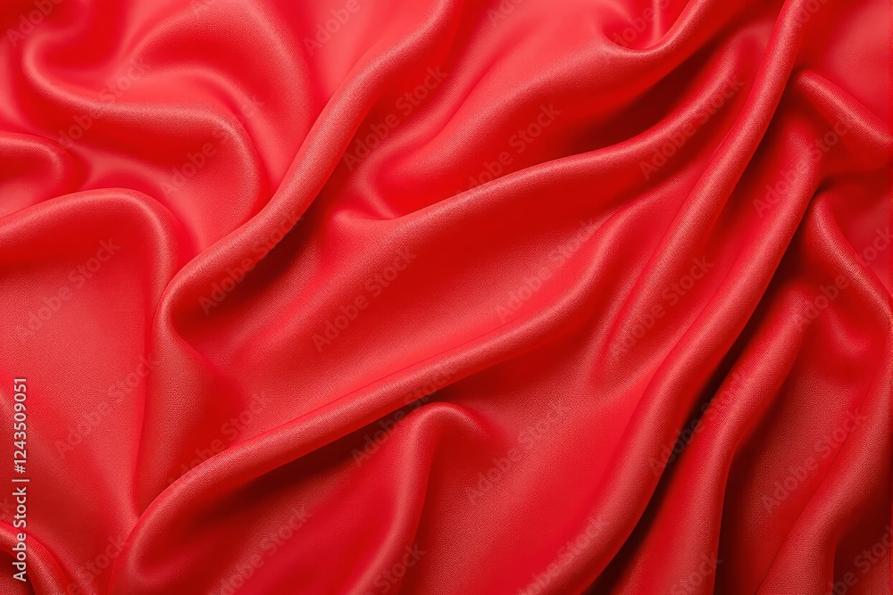 Obraz premium Bright red silk fabric texture with soft folds on light background.